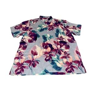 Tommy Bahama Mens Sz XL X-large Blue Pink Floral Hawaiian Button SILK Shirt